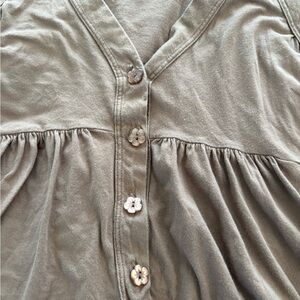 Button-Front Floral Button Babydoll Top — Taupe